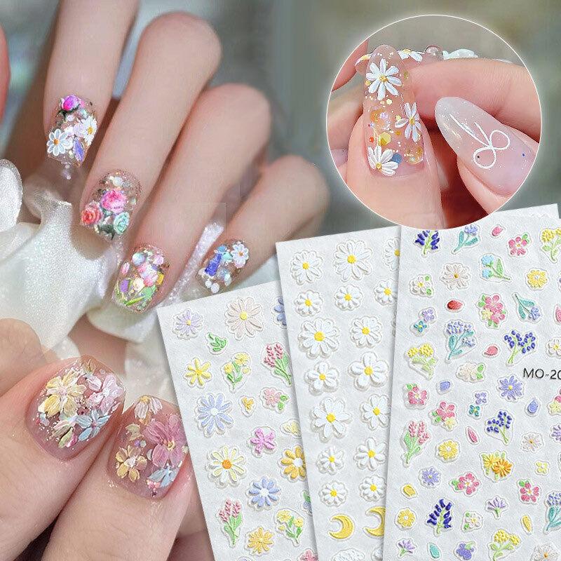 White Wildflower Embossed Relief Nail Art Decoration Sticker 3D Manicure Decals