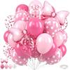 31Pcs 12inch Pink Bow Balloons Set Hot Pink Rose Dots Bow Foil Balloon with Ribbon Birthday Party Balloons