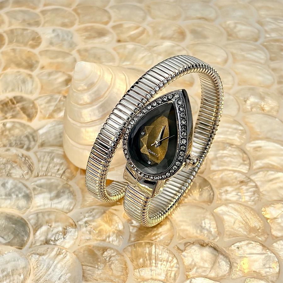 Damen Armbanduhr mit Tropfenförmigem Kopf und Schlangenförmigem Armband