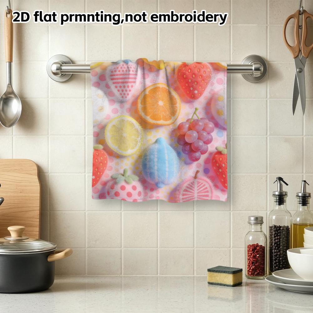 Plush Fruit Pattern Bath Towel, Strawberry Orange Print, Soft Absorbent Daily Use Towel