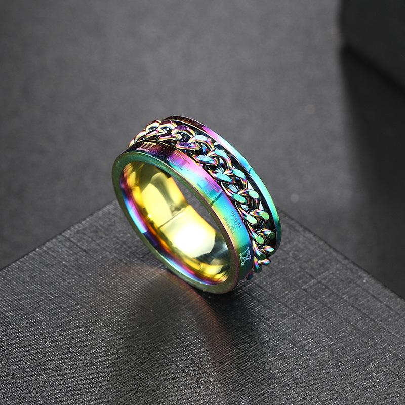 Anxiety Fidget Ring For Men Punk Titanium Stainless Steel Black Blue Spinning Spinner Rotatable Chain Rotating Rings Homme Gift