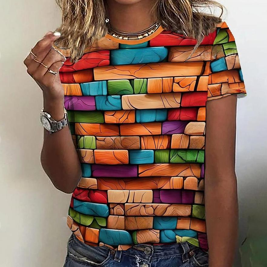 3d Colorful Stones Print Tshirt For Women Summer Fashion Casual Loose T Shirt Oversized Short Sleeve O-Neck Tops Design Clothing
