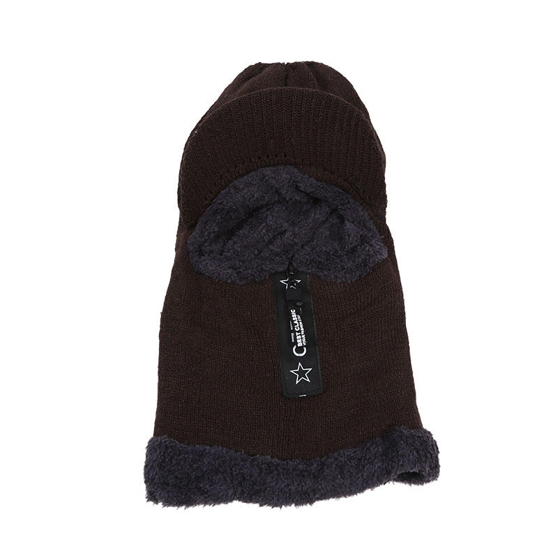 

Men Knitted Woolen Hats Winter Zipper Thickened Plush One Piece Hat Collar Set Cap Outdoor Cycling Neck Protection