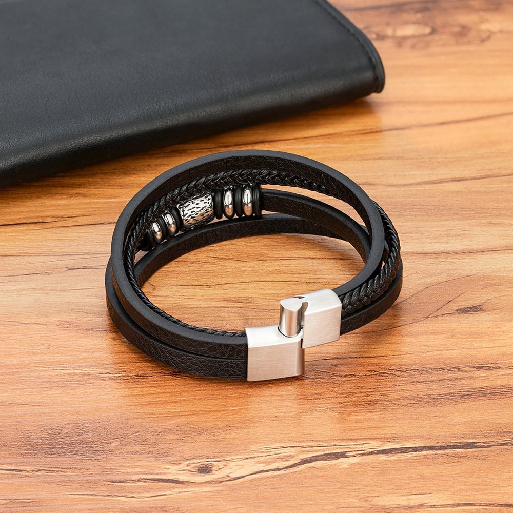 Fashion Men Bracelet Hand Homme Bracelets Woven Skull Hand Jewelry for Stainless Steel Magnet Clasp Leather Bangles Gift