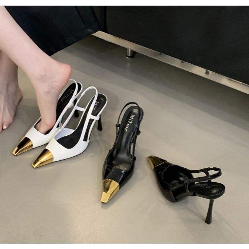 Designer Street Style Back Strap Pumps Women Sexy Splicing Pointed Toe Elegant Thin Low Heels Mule Party Dress Shoes Sandal