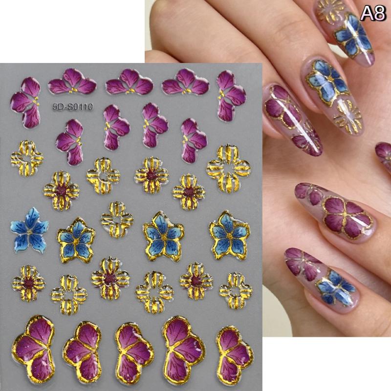 Blossom Floral Nail Stickers Bronzing 5D Spring Summer Petal Nail Appliques Flowers Nail Charms DIY For Manicure Decoration