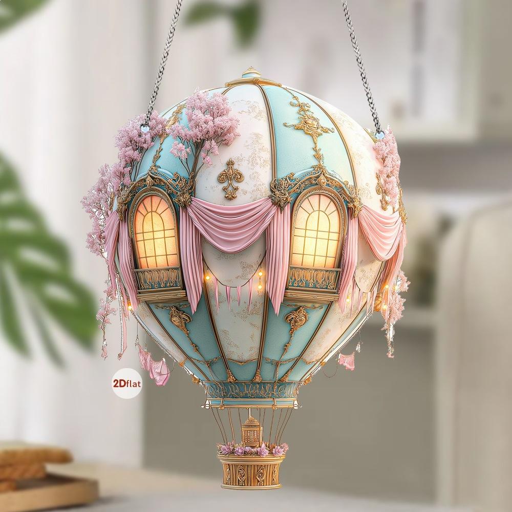 1pc Hot air balloon 2D acrylic pendant car wedding season flowers wall decoration creative romantic pendant home decor