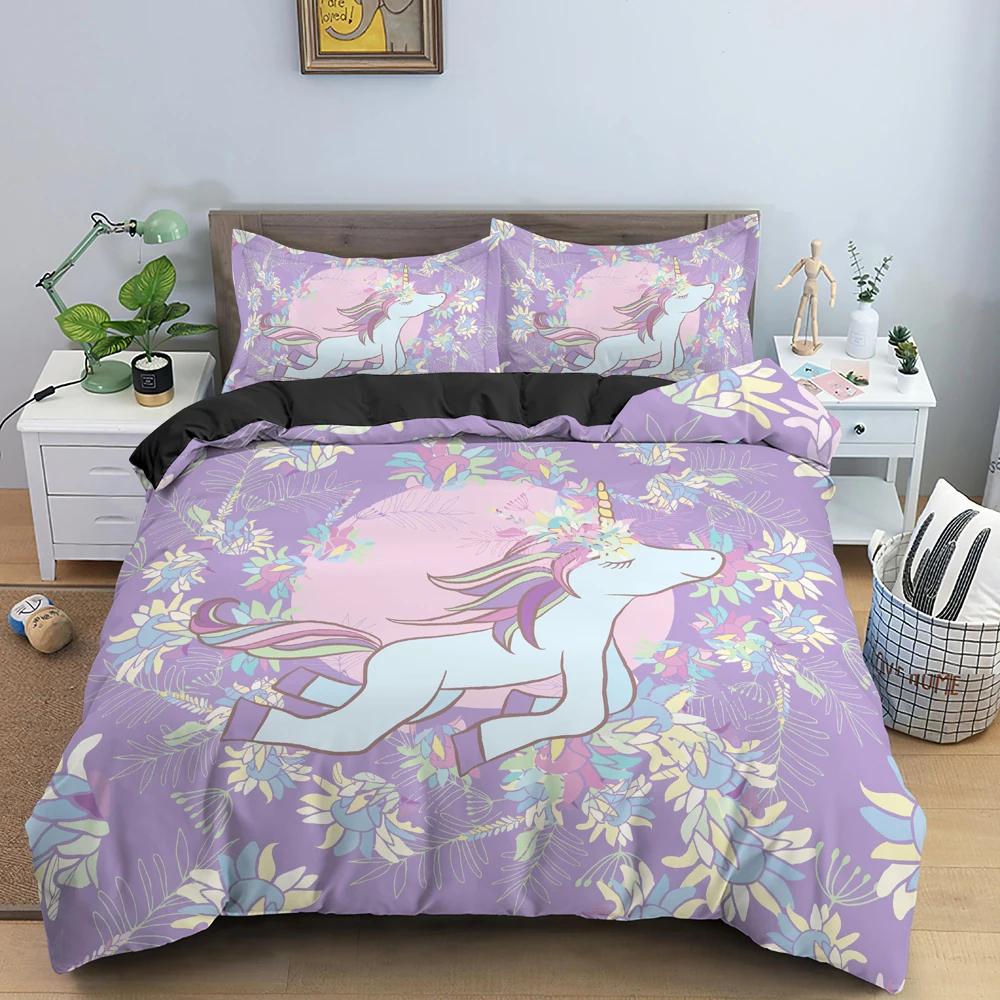 Unicorn Duvet Cover King Queen Cartoon Animal Bedding Set Kids Teens Adults Lovely White Magical Creatures Polyester Quilt Cover