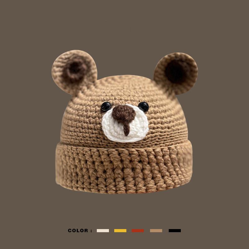Adorable Bear Knitted Cap Women's Autumn Winter Cartoon Warm Unisex Beanie