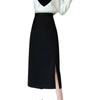Women's Spring/Summer Coffee & Black Slit Bodycon Midi Skirt