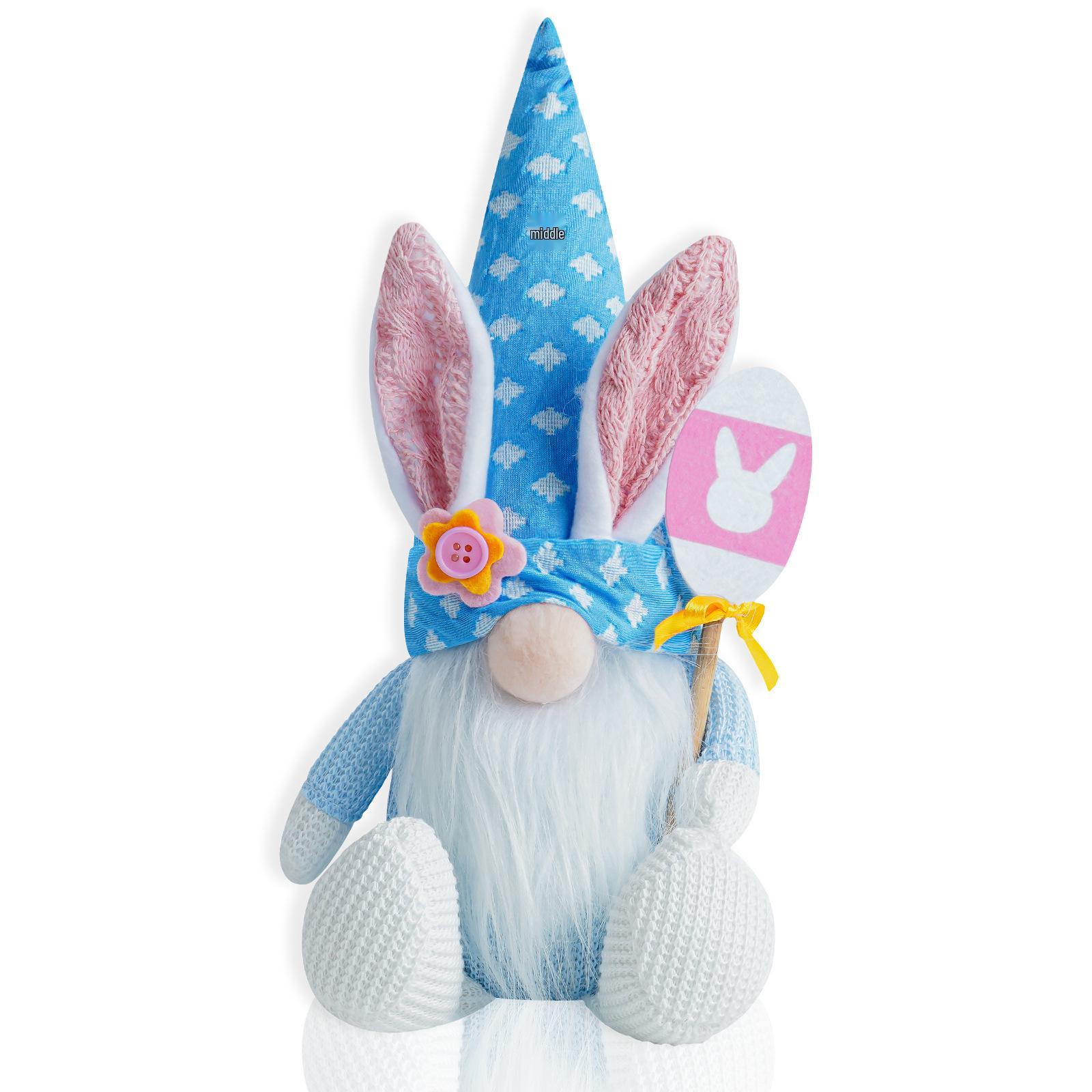 Easter Bunny Cartoon Faceless Doll with Bowknot Ornament синий