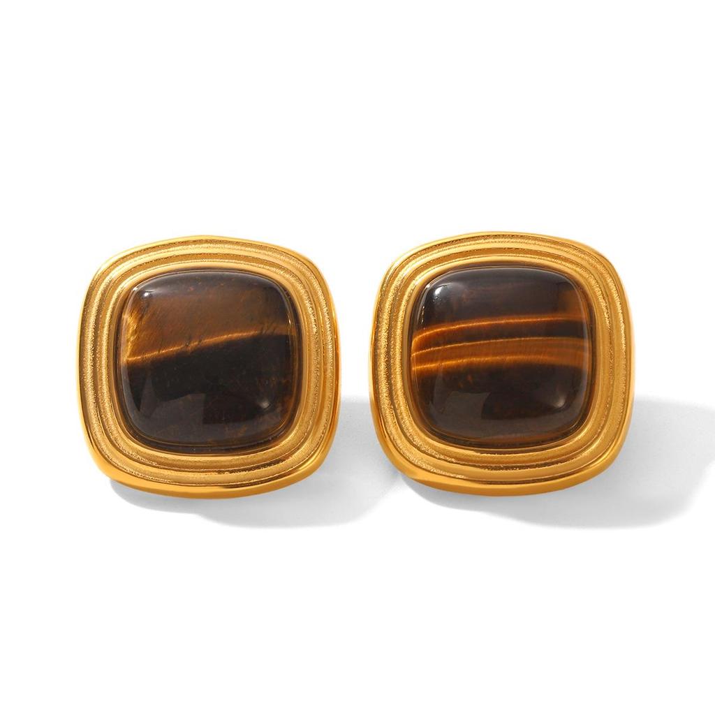 Retro Edelstahl 18k Gold Ohrringe: Nicht verblassende Titan-Ohrstecker, INS-Stil Leichter Luxusschmuck für Frauen