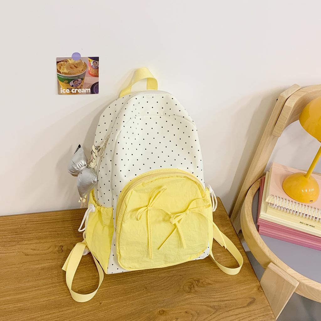 Cute Sweet Girl High Value Female Korean College Style Bow Polka Dot Backpack Schoolbag Commuter Backpack Female