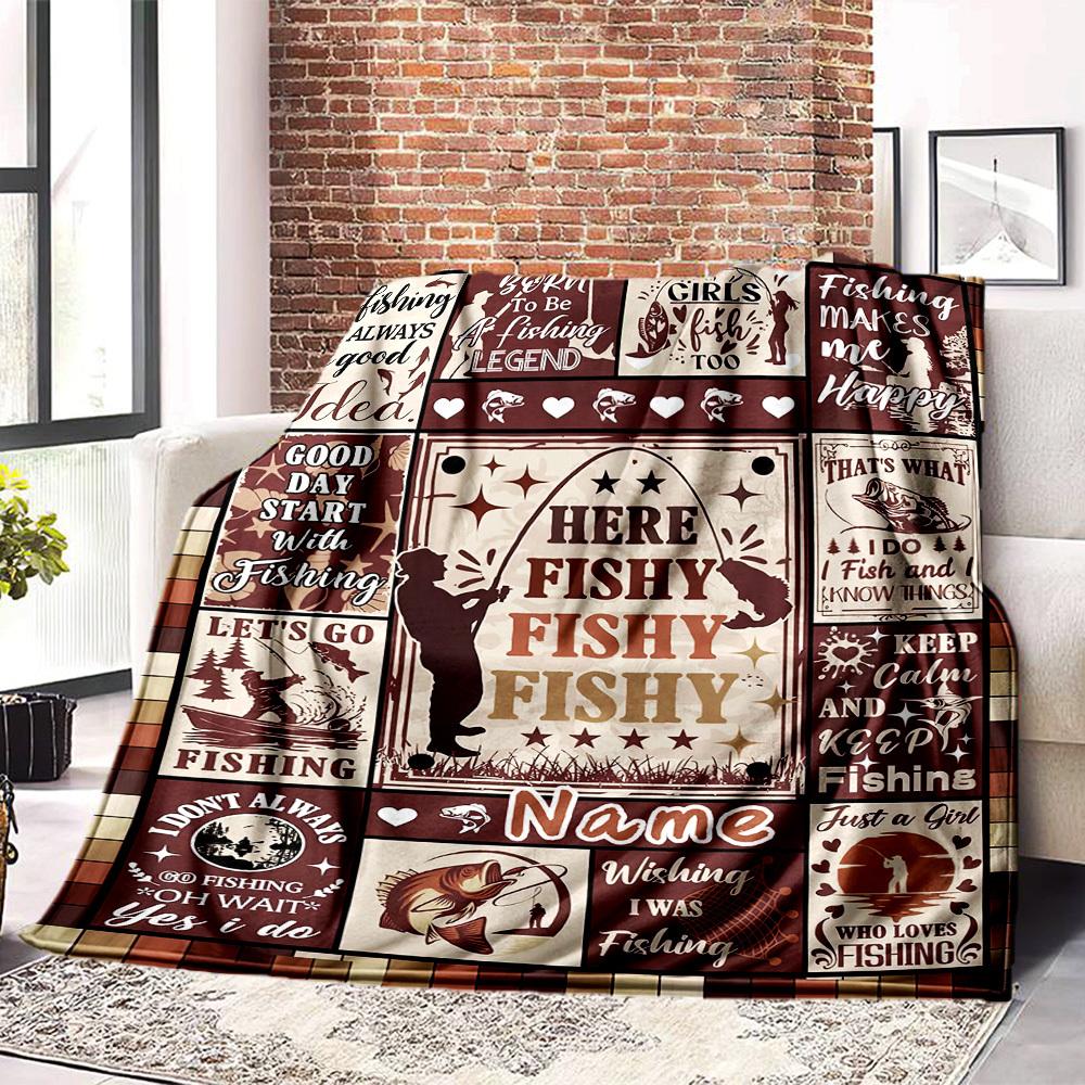 Fishing Theme Home Customize Your Name Blankets Comfortable Soft Lightweight Allseason Multipurpose Blanket For Picnics Sofas Offices Beds Living