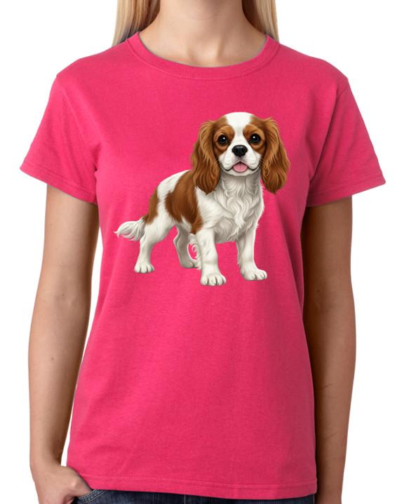 Cavalier King Charles Spaniel Illustration Ladies T-Shirt Cute Dog Tee 4XL