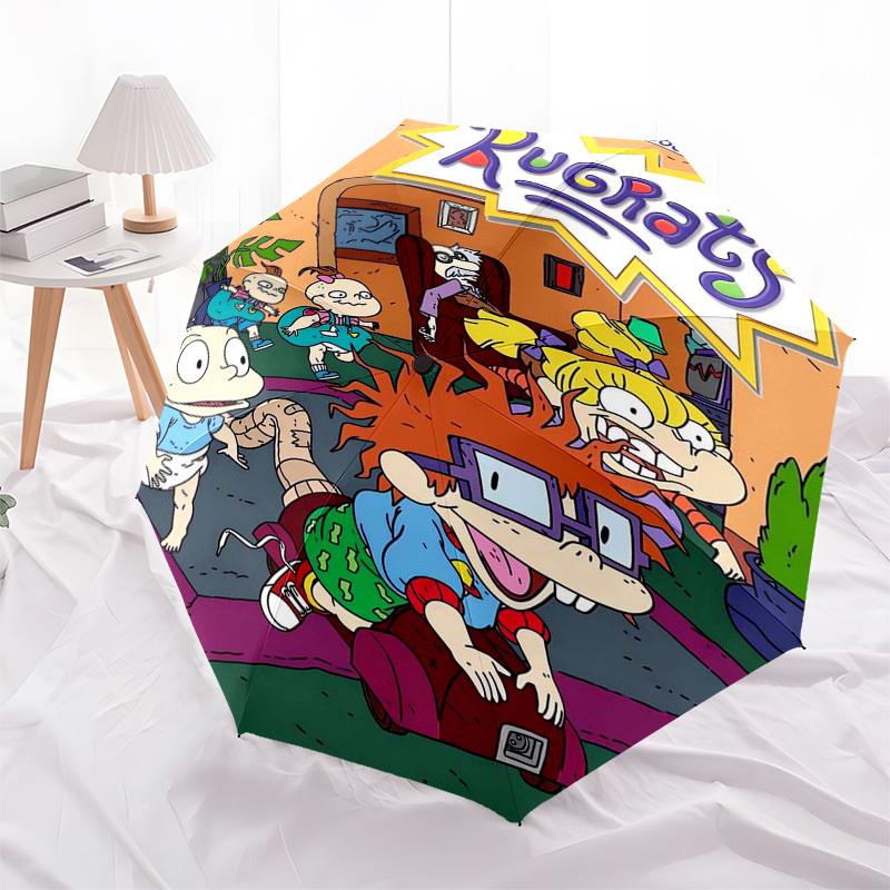 Rugrats Themed Automatic Opening and Closing Umbrella, Compact Travel Umbrella, Lightweight and Portable, Suitable for Beach Commuting Busin