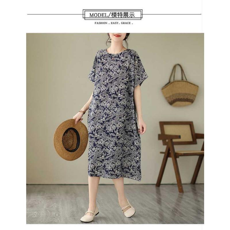 Navy Knee-length Mid-length Mom Temperament Dresses