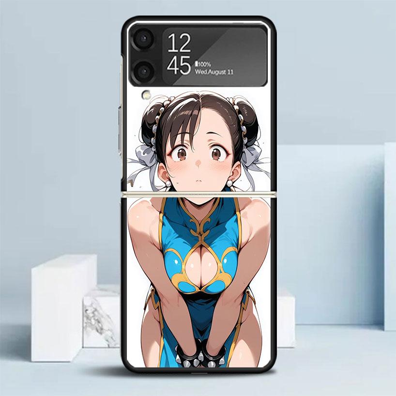 ChunLi S-Street F-FighterS Black Cover for Samsung Galaxy Z Flip 7 6 5 4 3 5G Phone Case Flip7 Flip6 Flip5 Flip4 Flip3 Pattern C