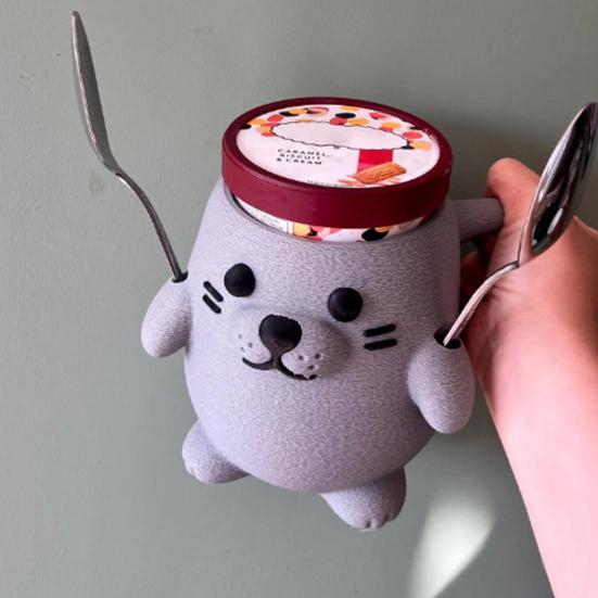 Ice Cream Pint Sleeves Cover with Spoon Handle Cute Animal