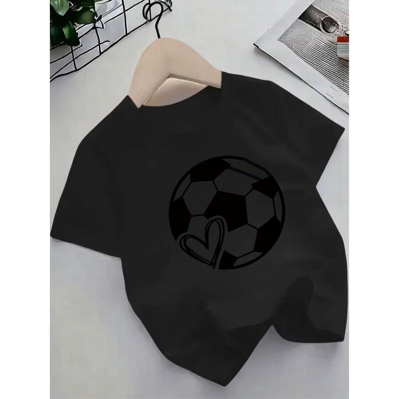European sizes Short-Sleeve T-Shirt with a Cute Cartoon Soccer Pattern, Perfect for Comfortable And Breathable Summer Wear