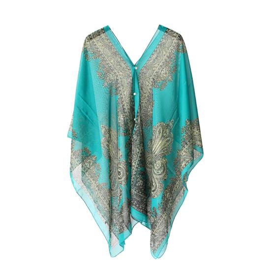 Women Summer Beach Bikini Cover Up Loose Chiffon Blouse Shawl Scarf with Buttons