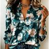 Dames Satijnen Blouse met Lange Mouwen Vintage Grote Pioenroos Bloemenprint Blouse Kraag Enkelrijig Losse Kantoor Tops