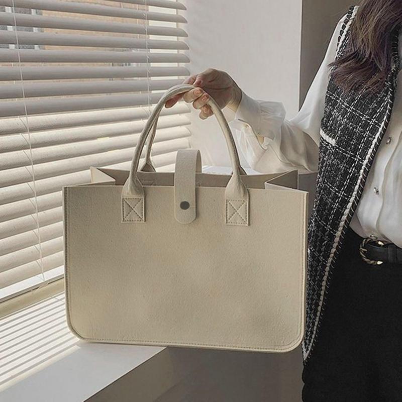 Women Handbag Portable Handle Solid Color Large Capacity Rectangle Gift Thickened Felt Ladies Tote Bag Purse Daily Life