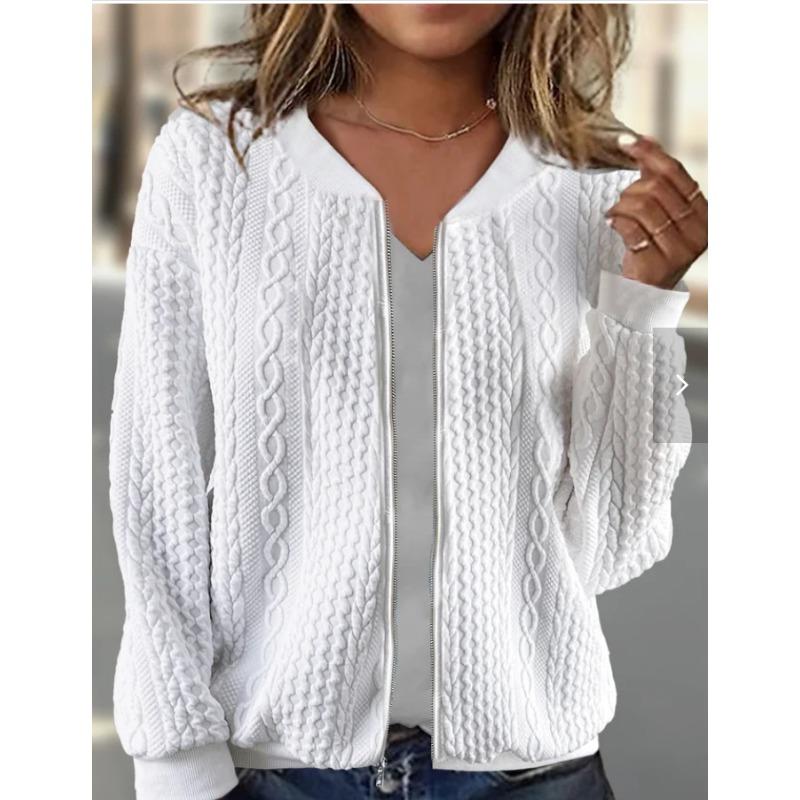 

women s Textured Jacquard Loose Zip Up Cardigan Long Sleeve Casual Jacket Outerwear Coat S белый