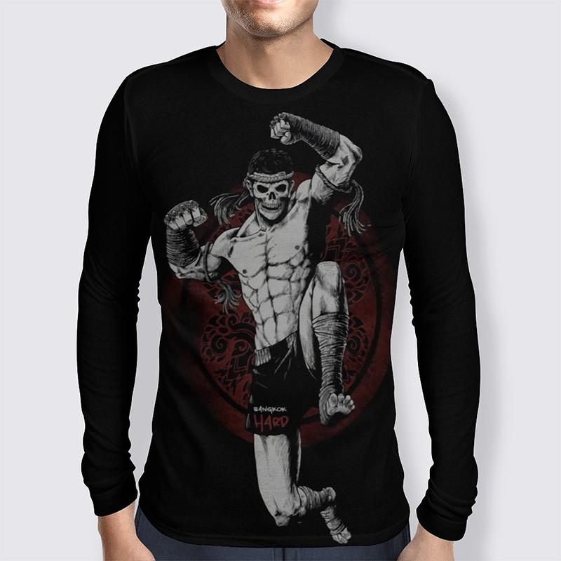 Spring and Autumn Round Neck Muay Thai Graphic 3D Printed Top Fashionable Casual Long Sleeved Men's T-shirts
