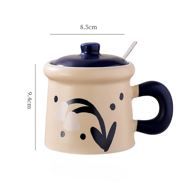 

Retro Oil Painting Style Mug with Lid Spoon High Appearance Personalized Office Coffee Cup Niche Design Milk Cup 360ml