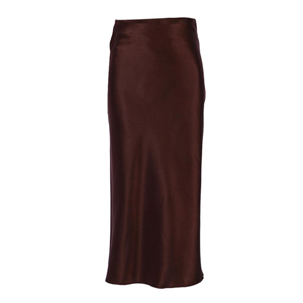 Satin Silk Skirt Women High Waisted Long Skirt Elegant Ladies Office Skirts Midi Spring A-line Skirt