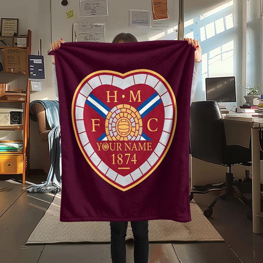 1PC Heart Football Custom Name Patterned Flannel Blanket Suitable For All Seasons For Home Decor Warmth And Comfort Gifts Holiday Present