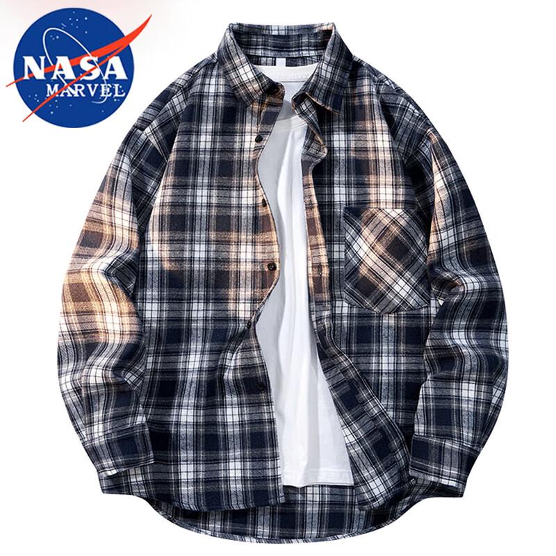 NASA MARVEL Men's Plaid Long Sleeve Shirt