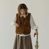 All Match Vintage Corduroy Vests Brown Cropped Sleeveless Jacket Button-up Short Coats  Ladies