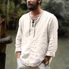 New Spring and Summer Long-sleeved T-shirt for Men and Men's Solid Color Trendy Cotton and Linen Tops