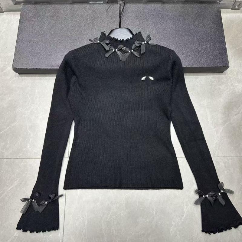 European Style High-Quality Spring Bow Neck Knit Base Layer