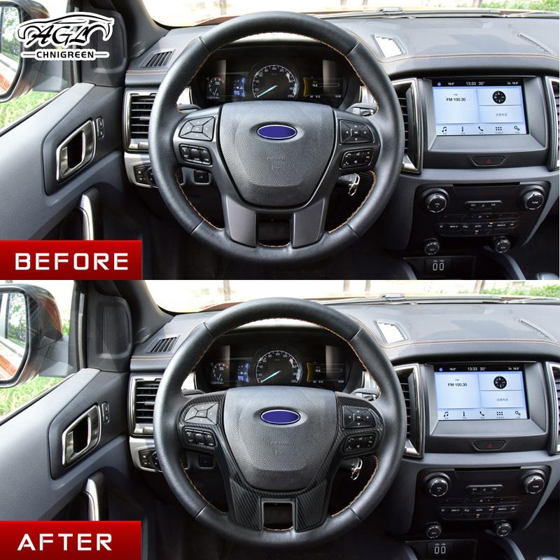 Steering Wheel Frame Cover Kit for Ford Ranger Everest Endeavour 2015- ABS Carbon Fiber Color Decorator