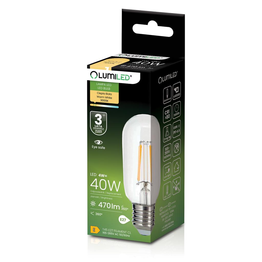 Lumiled 6X E27 T45 Filament 4W LED Bulb Warm 3000K