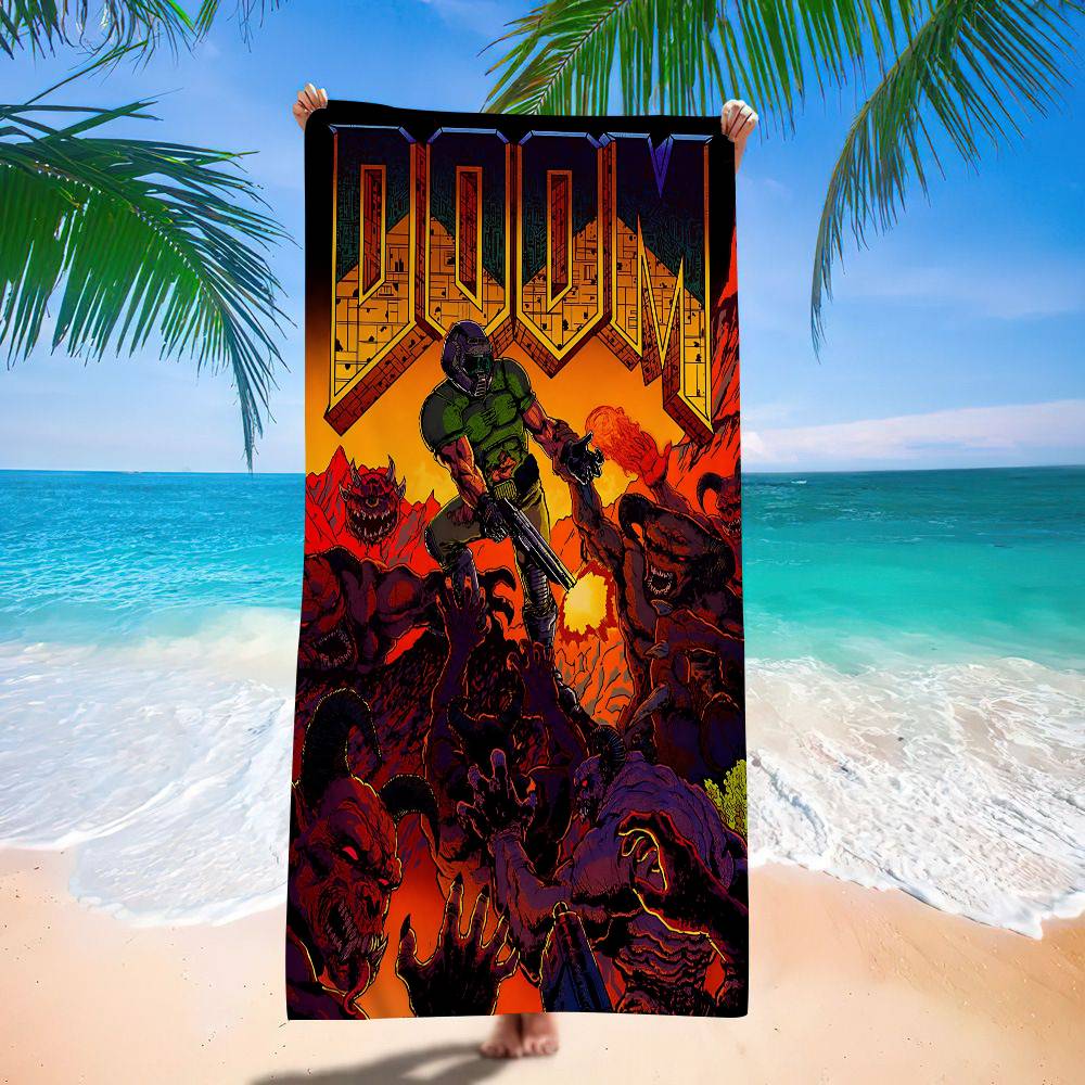 Cool Movie D-Doom Anime Beach Swimming Towel Soft Absorbent Washcloth Children's Gifts For Kids Travel Camping Gym