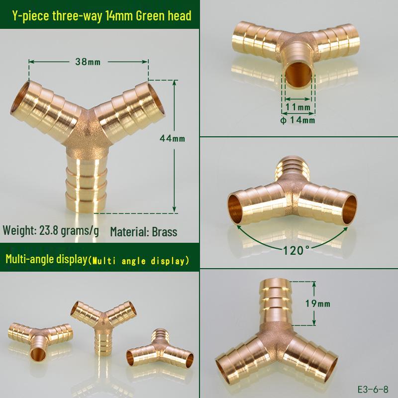 Brass Pagoda Head Insert for Gas Hose, Natural Gas Pipeline Connector 8/12, Pneumatic Fittings Inline Cross Tee