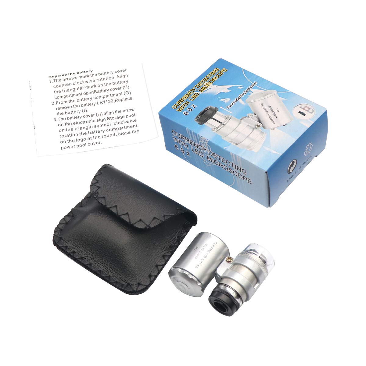 

60x Jeweler Eye Loupe with LED UV Light Pocket Magnifying Glass Jeweler Magnifier Adjustable Focus Mini Microscope for Gem Coins срібний