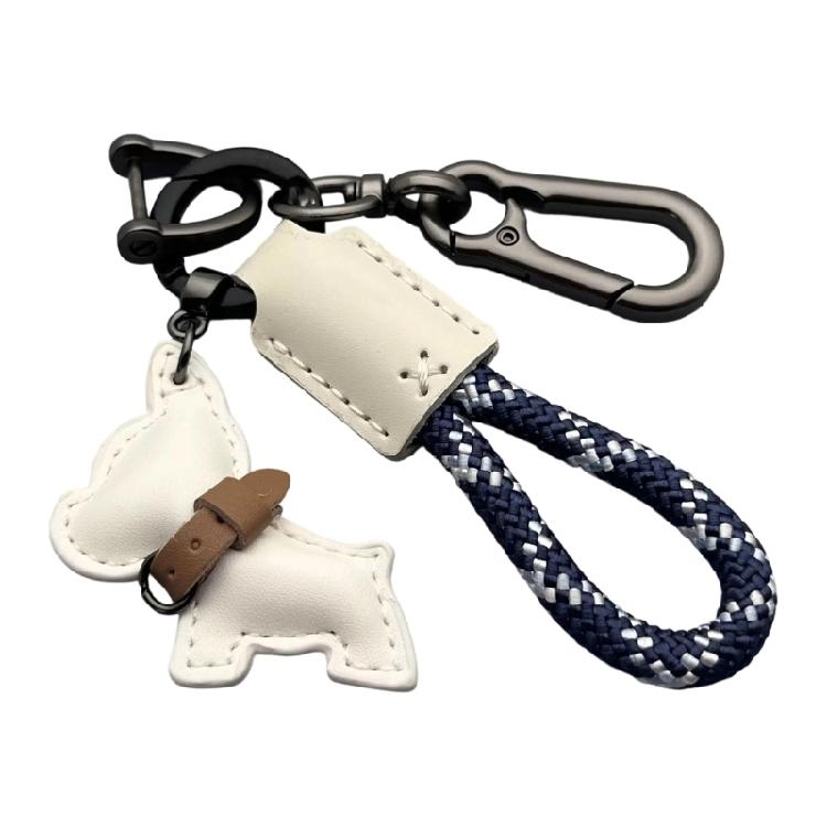 

Modern PU Leather French Dog Key Rings Multipurpose Key Organizers Metal Pendant For Family Sharing