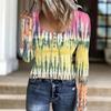 Damski modny sweter z guzikami, swobodny, blok kolorów, patchwork, barwiony metodą tie-dye