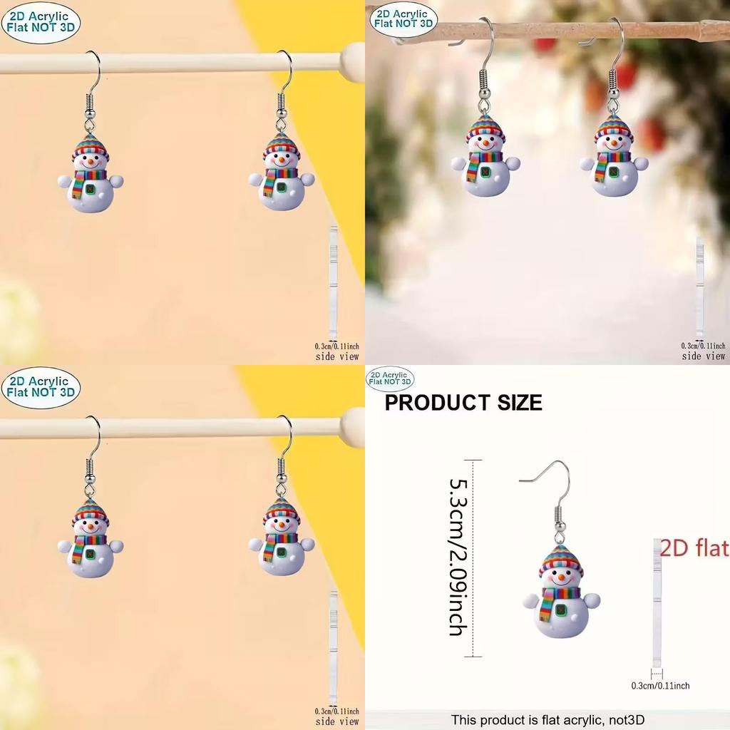 Christmas Snowman Acrylic Cartoon Earrings With Silver Ear Pins For Holiday Party Accessory