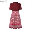ZANZEA Women Summer Stand Collar Casual Short Sleeve Print Dress