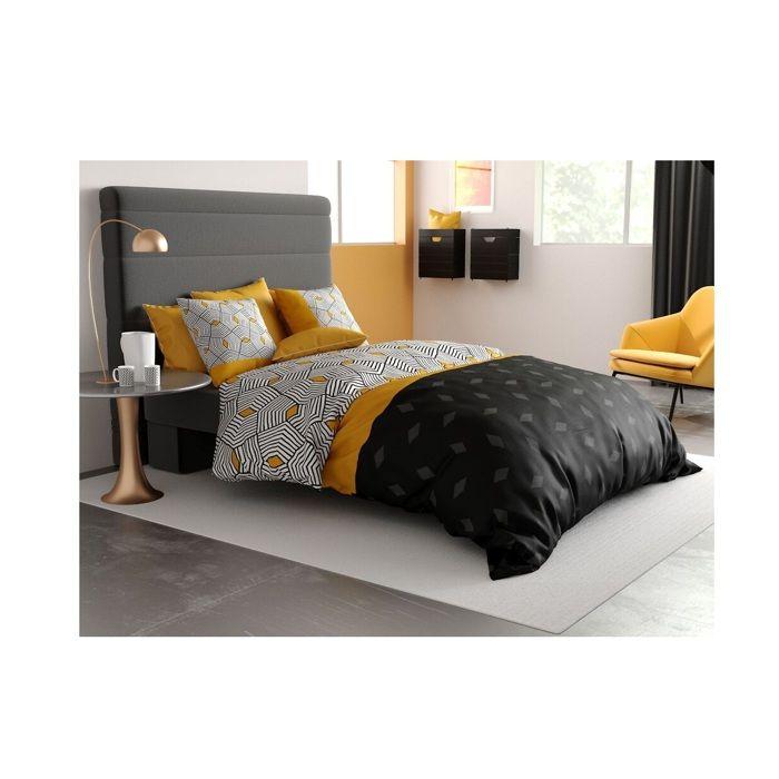Housse de couette + 2 taies - Geometrique Faro - 220 x 240 cm - Coton doux - Design contemporain