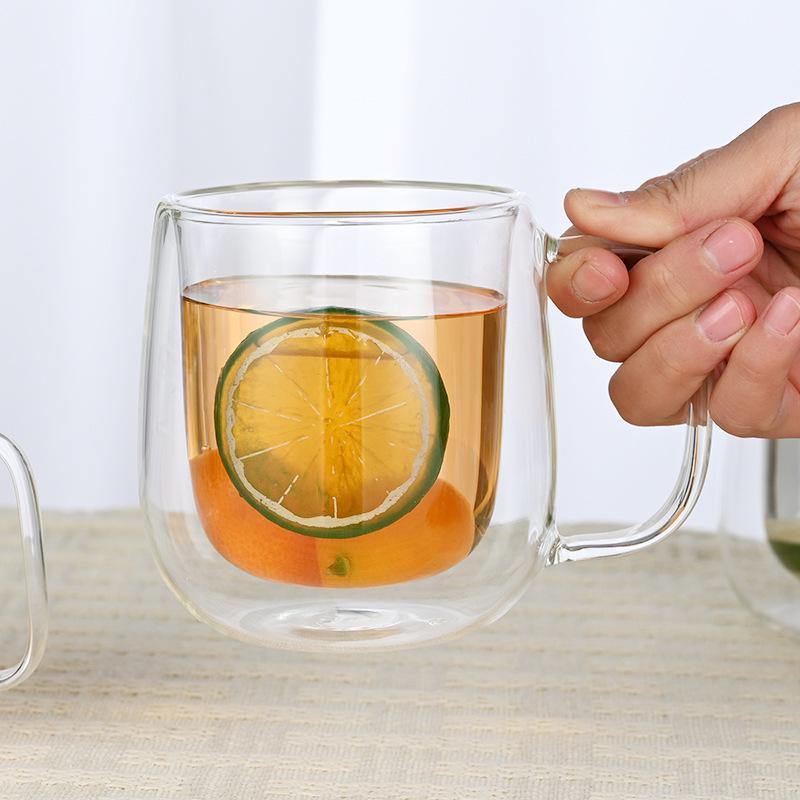 Egg-Shaped Double-Layer Glass Coffee & Tea Cup with Handle, Anti-Scald Design