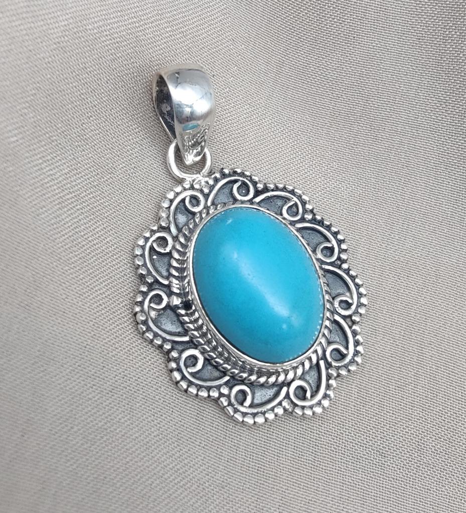 American Turquoise Pendant: Handmade 925 Silver Boho Necklace
