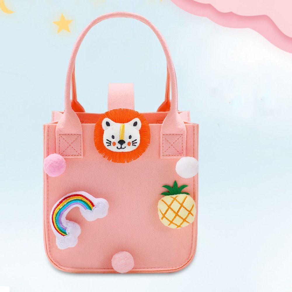 

Fashion Fur Ball Cute Cartoon Doll Candy Bag Women Handbag Storage Basket Felt Tote Bag розовый