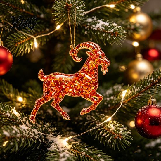 Christmas Gift for Friends Goat Tree Hanging Ornaments, Decorative 2D Flat Acrylic Festive Winter Pendant Holiday Party Home Decor, Lightweight
